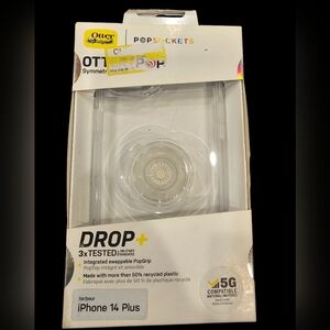 OtterBox + PopSockets DROP+ Case for iPhone 14 Plus | Clear | 5G | Military Grad